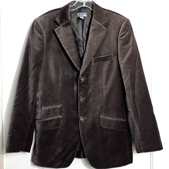 H&M Men's Dark Ashy Brown Velvet 3 Button Blazer 38 Lined Academia Old Money - Picture 1 of 6